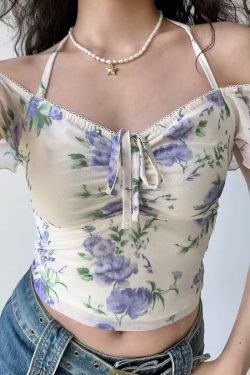 Women’s Summer Slim Fit Printed Mesh V-neck Short Sleeve T-shirt - European American Style, Casual Waist-Hanging Top