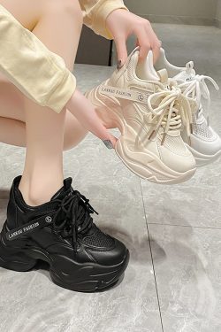 Women's Thick-Soled Dad Shoes, 9cm Platform, Breathable Spring 2023 Style, Trendy Small Size White Sneakers