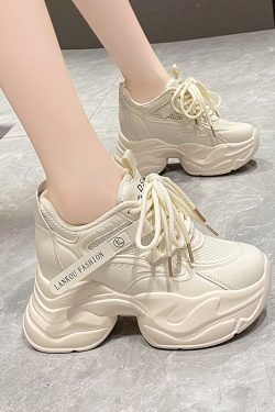 Women's Thick-Soled Dad Shoes, 9cm Platform, Breathable Spring 2023 Style, Trendy Small Size White Sneakers