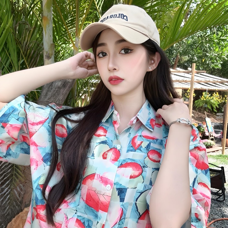 Women's Tie-Dye Short Sleeve Shirt - Loose Fit Trendy Summer Beach Blouse with Fresh Print Women's Tie-Dye Short Sleeve Shirt - Loose Fit Trendy Summer Beach Blouse with Fresh Print