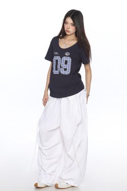 Women's V-Neck American Letter Embroidery Short Sleeve T-Shirt - Summer Loose Fit Casual Slimming Top in Y2K Style