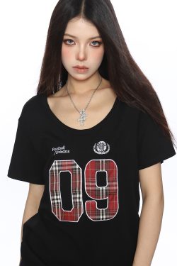 Women's V-Neck American Letter Embroidery Short Sleeve T-Shirt - Summer Loose Fit Casual Slimming Top in Y2K Style