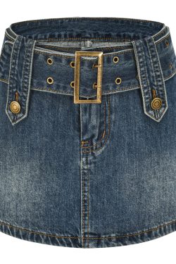 Women's Vintage Bodycon Denim Skirt with Wide Waist Belt - Ultra Short Anti-Exposure Summer Style