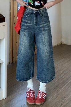 Women's Vintage Denim Wide-Leg Shorts - Loose Fit Eight-Point Style for Summer, Casual American Vintage Fashion