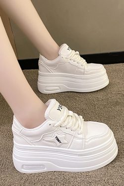 Women's White Platform Shoes - 2024 Trendy Thick-Soled Casual Footwear for Petite, Height-Increasing Versatile Style