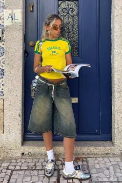 Y2K American Retro Football Sports Short Sleeve Crop Top for Women - Summer Slim Fit Shoulder-Baring Shirt