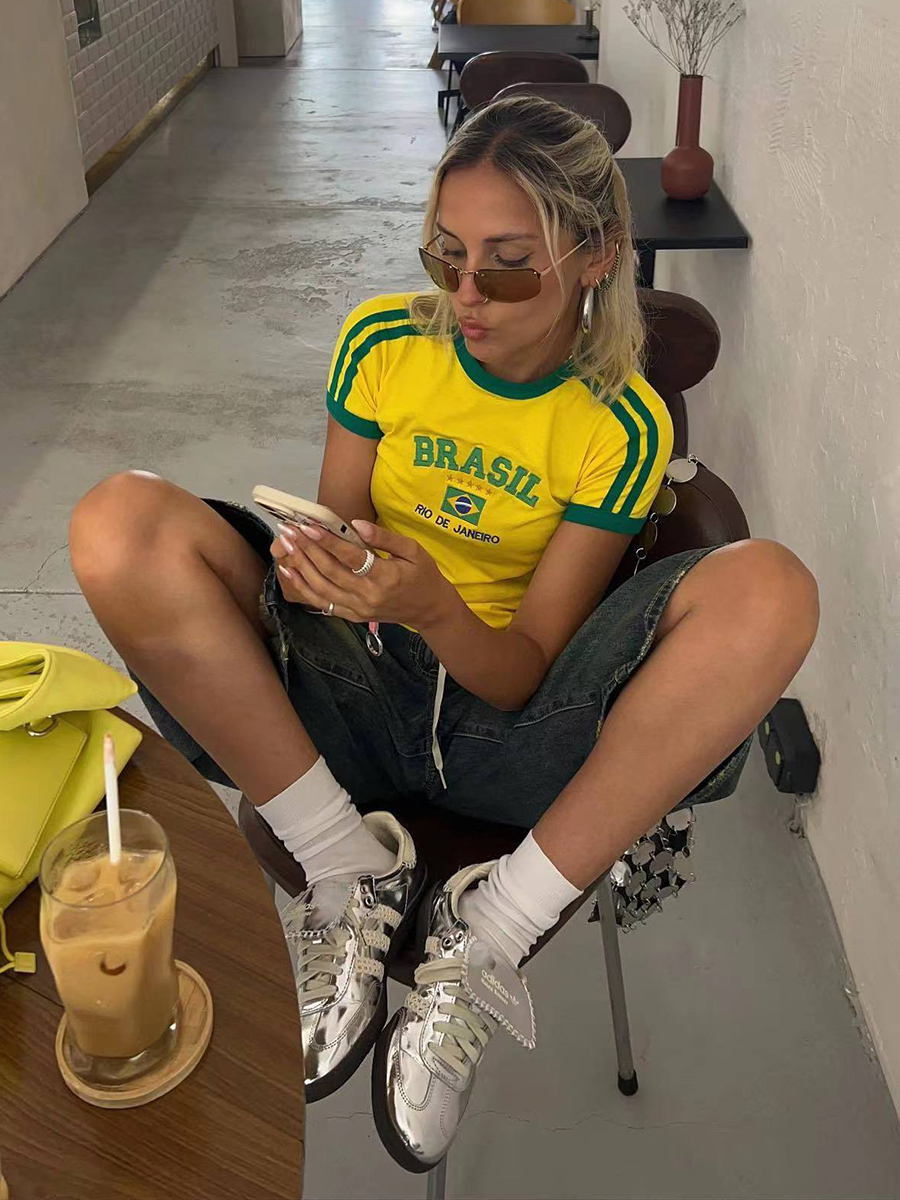 Y2K American Retro Football Sports Short Sleeve Crop Top for Women - Summer Slim Fit Shoulder-Baring Shirt Y2K American Retro Football Sports Short Sleeve Crop Top for Women - Summer Slim Fit Shoulder-Baring Shirt