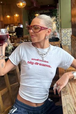 Y2K American Retro Letter Print Short Crop Short-Sleeve T-Shirt for Women, Off-Shoulder Slim Fit Sweet and Spicy Top