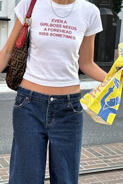 Y2K American Retro White Short Crop Short-Sleeve T-Shirt for Women, Slim Fit Off-Shoulder Trendy Top