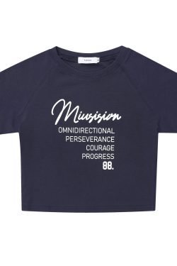 Y2K American Style Shoulder Crop Top for Women - Slim Fit, Short Sleeves, Waist Exposure, Summer Letter Design