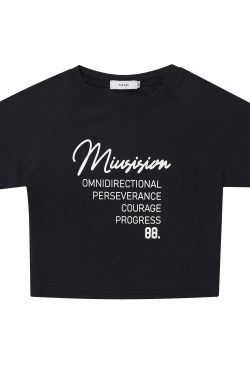 Y2K American Style Shoulder Crop Top for Women - Slim Fit, Short Sleeves, Waist Exposure, Summer Letter Design