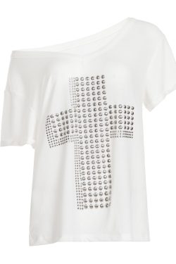 Y2K Cross Copper Foil V-Neck Short Sleeve T-Shirt for Women - Casual Loose Slimming Versatile Trendy Top