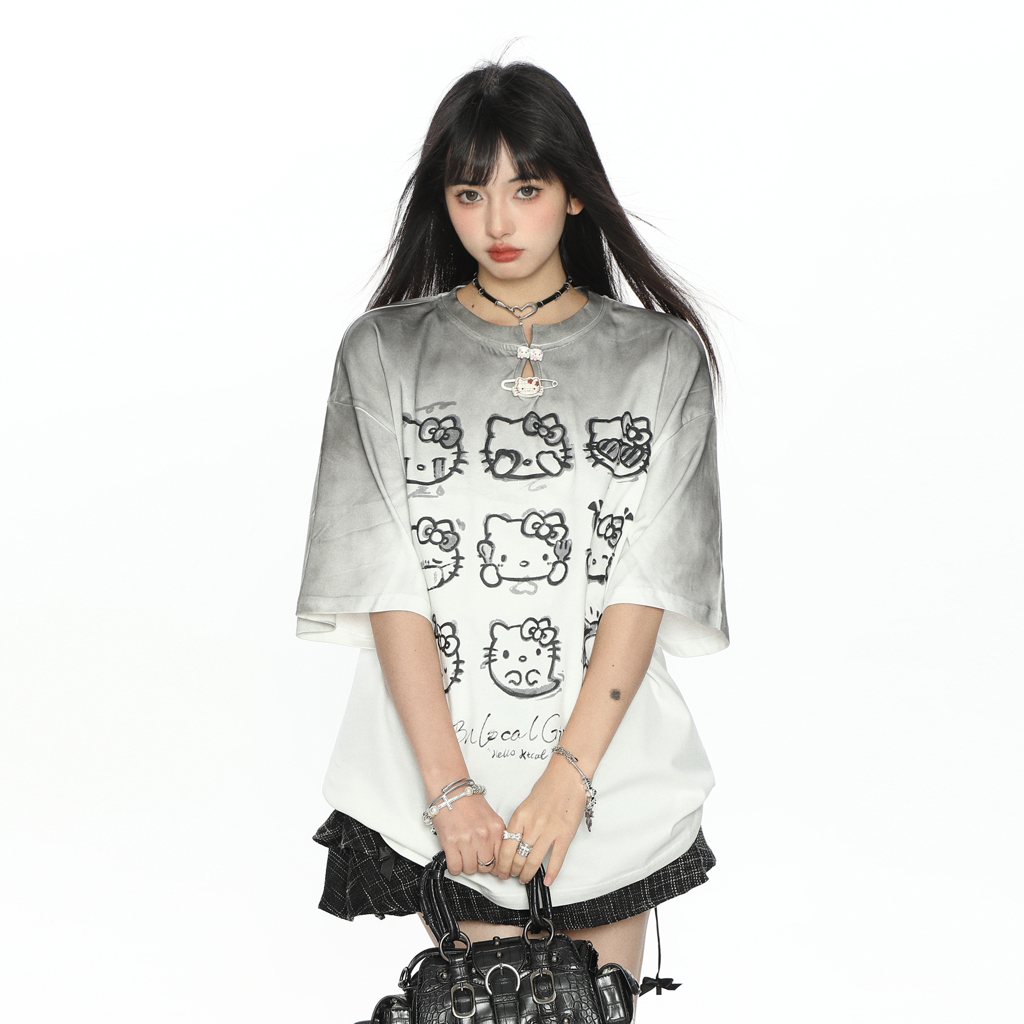 Y2K Gradient Hello Kitty Short Sleeve T-Shirt for Women - Summer Slim Fit Trendy Top Y2K Gradient Hello Kitty Short Sleeve T-Shirt for Women - Summer Slim Fit Trendy Top