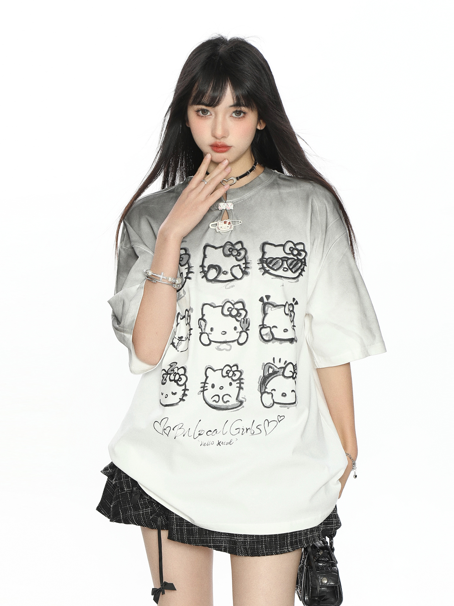 Y2K Gradient Hello Kitty Short Sleeve T-Shirt for Women - Summer Slim Fit Trendy Top Y2K Gradient Hello Kitty Short Sleeve T-Shirt for Women - Summer Slim Fit Trendy Top