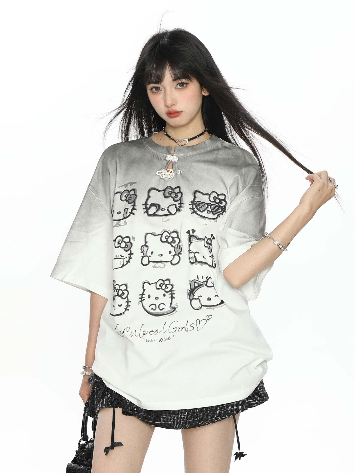 Y2K Gradient Hello Kitty Short Sleeve T-Shirt for Women - Summer Slim Fit Trendy Top Y2K Gradient Hello Kitty Short Sleeve T-Shirt for Women - Summer Slim Fit Trendy Top