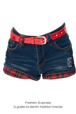 Y2K Plaid Patchwork Denim Ultra-Short Shorts, Low-Waist Slim Fit Rolled Hem Buttock-Hugging Hot Pants for Autumn/Winter 2025