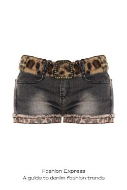 Y2K Retro Leopard Print Rolled Hem Ultra-Short Denim Shorts for Women - Spicy Bodycon Slimming Hot Pants for Autumn Winter Shibuya Style