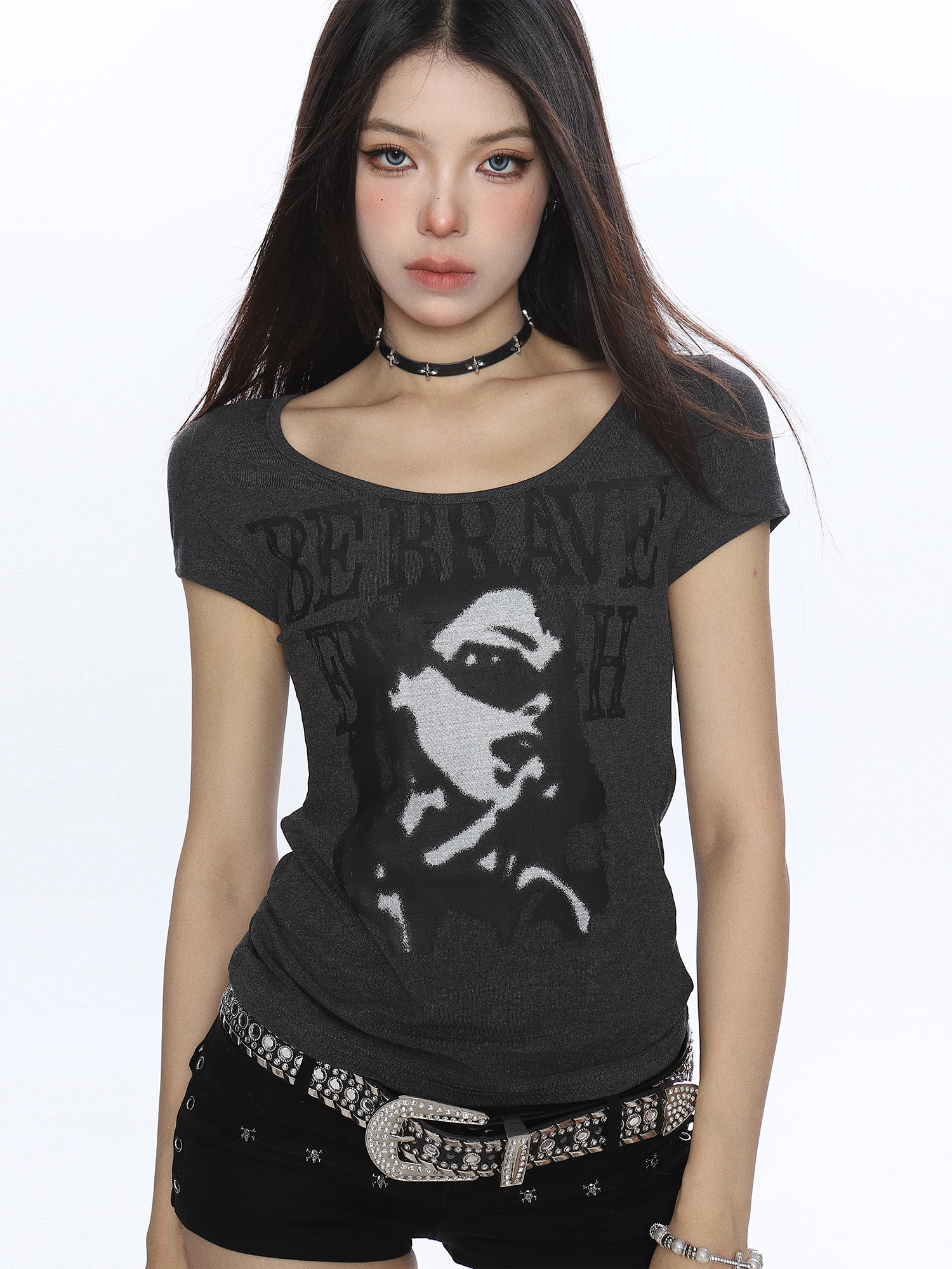 Y2K Slim-Fit Cropped T-Shirt for Women, American-Style Spicy Girl Portrait Print, Short Sleeve Summer Top Y2K Slim-Fit Cropped T-Shirt for Women, American-Style Spicy Girl Portrait Print, Short Sleeve Summer Top