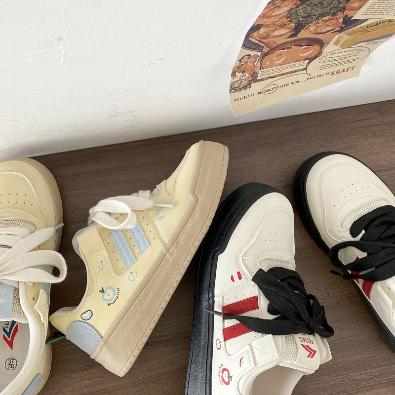 Yellow Apple Graffiti Platform Sneakers for Women - 2025 Retro Thick-Soled Casual Sports Shoes Yellow Apple Graffiti Platform Sneakers for Women - 2025 Retro Thick-Soled Casual Sports Shoes