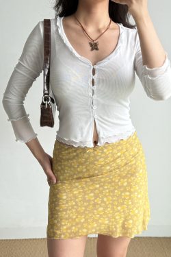 Yellow Butterfly Print A-Line Midi Skirt for Women - Vintage DIY Summer Style Short Skirt, Perfect for Y2K and Casual Outfits