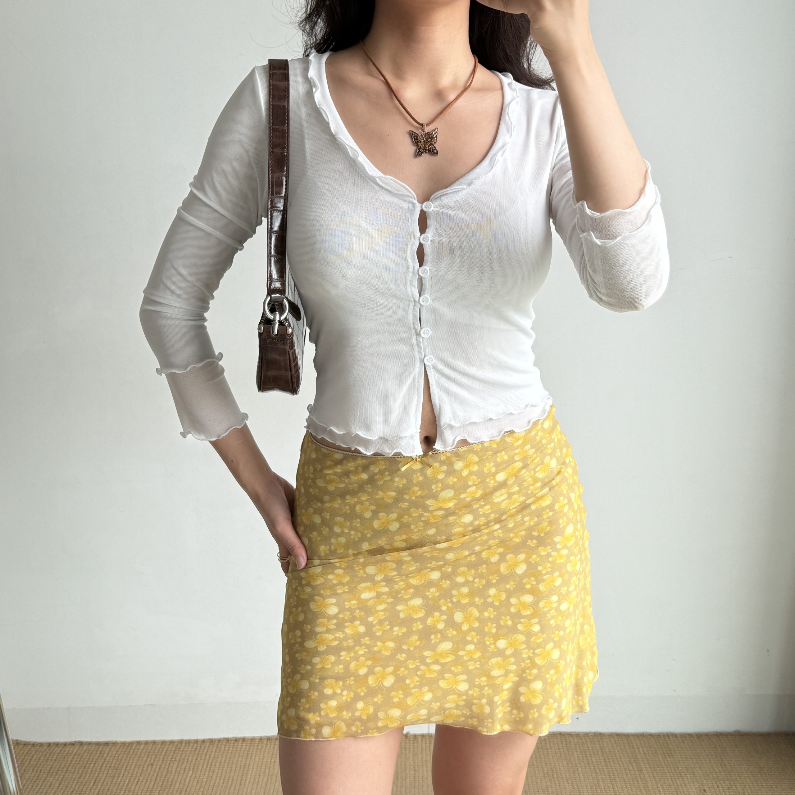 Yellow Butterfly Print A-Line Midi Skirt for Women - Vintage DIY Summer Style Short Skirt, Perfect for Y2K and Casual Outfits Yellow Butterfly Print A-Line Midi Skirt for Women - Vintage DIY Summer Style Short Skirt, Perfect for Y2K and Casual Outfits