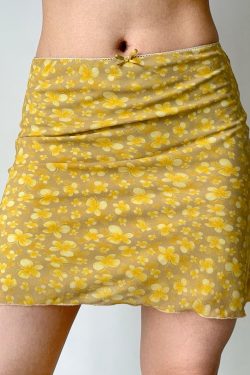 Yellow Butterfly Print A-Line Midi Skirt for Women - Vintage DIY Summer Style Short Skirt, Perfect for Y2K and Casual Outfits