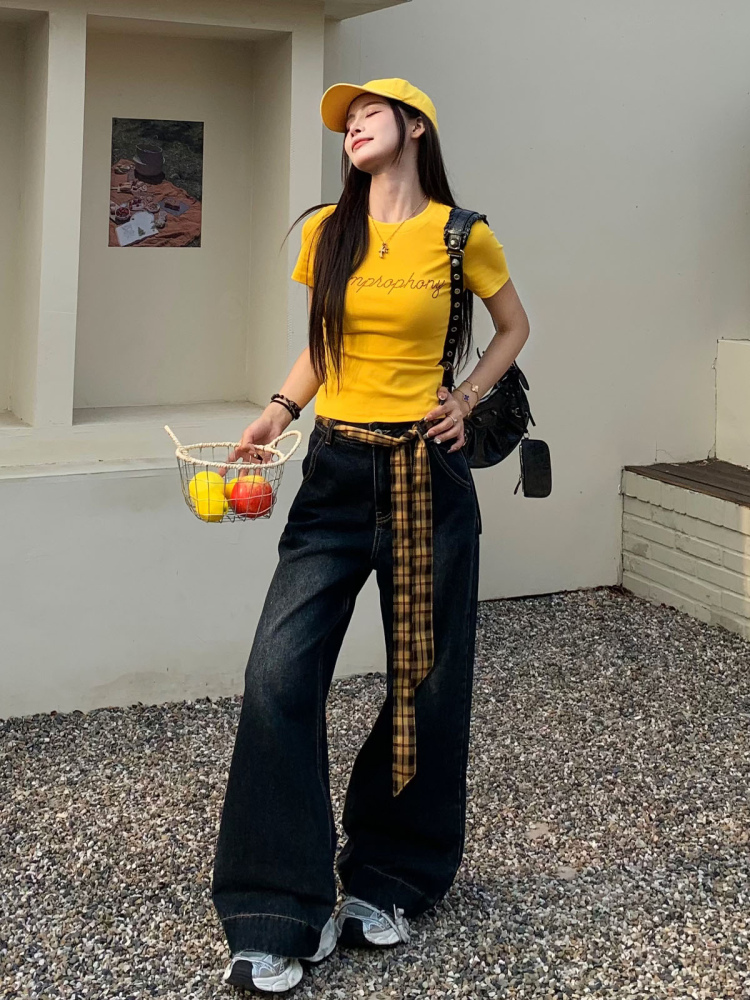 Yellow Letter Rhinestone Short Sleeve Off-Shoulder Crop Top for Women - Summer Slim Fit Hot Girl Style, 90s Inspired Fashion Yellow Letter Rhinestone Short Sleeve Off-Shoulder Crop Top for Women - Summer Slim Fit Hot Girl Style, 90s Inspired Fashion