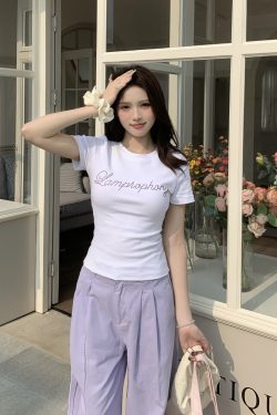 Yellow Letter Rhinestone Short Sleeve Off-Shoulder Crop Top for Women - Summer Slim Fit Hot Girl Style, 90s Inspired Fashion