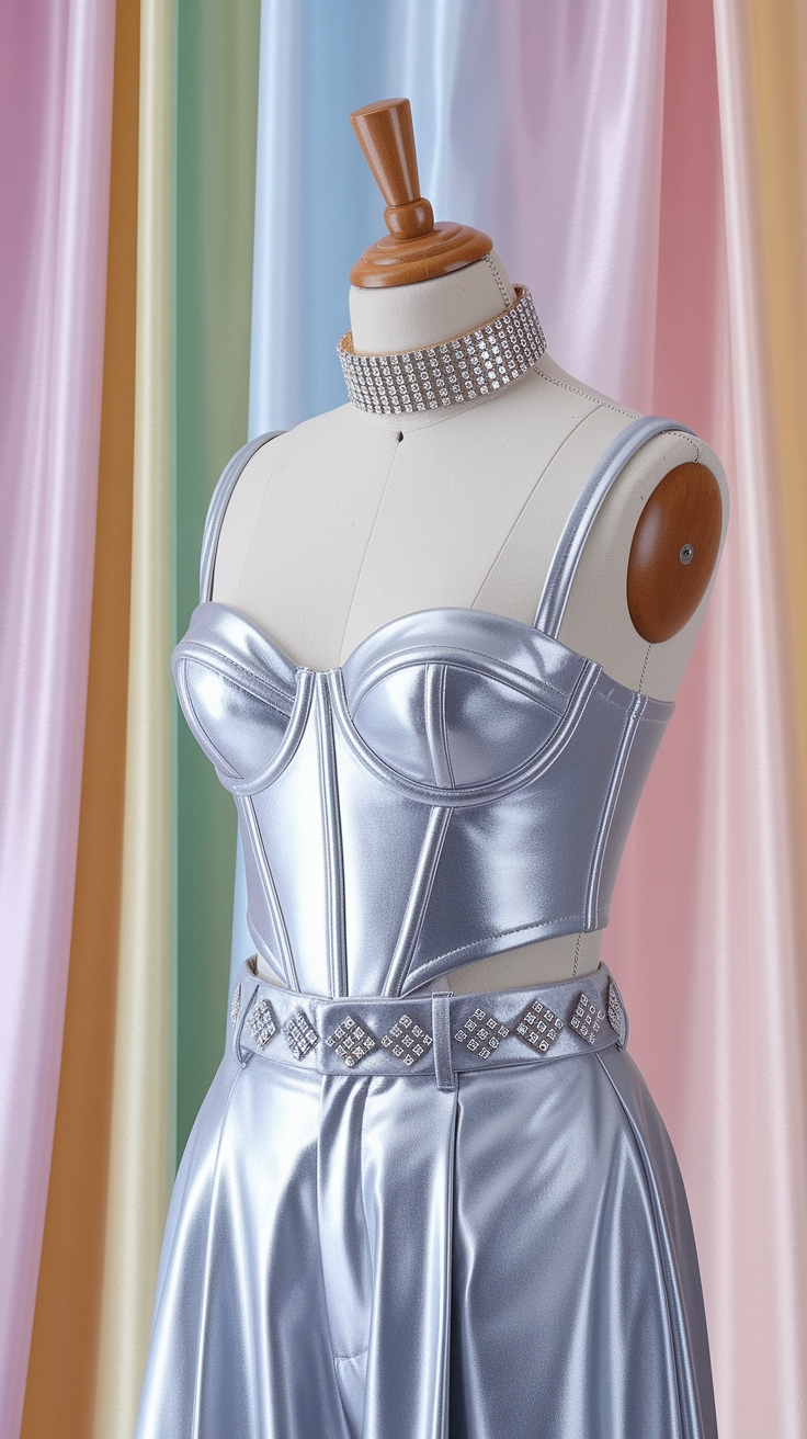 Bold Metallic Bustier Top for Eye-Catching Fashion outfit idea