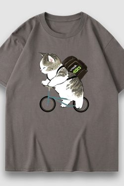 Style Core Aesthetics, New Style Trends Adorable Cat Cartoon Print Tee