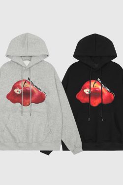 Style Core Aesthetics, New Style Trends Apple Vintage Print Fleece Hoodie