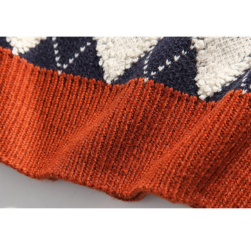 Style Core Aesthetics, New Style Trends Argyle Patchwork Printed Sweater Style Core Aesthetics, New Style Trends Argyle Patchwork Printed Sweater