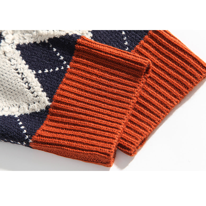 Style Core Aesthetics, New Style Trends Argyle Patchwork Printed Sweater Style Core Aesthetics, New Style Trends Argyle Patchwork Printed Sweater