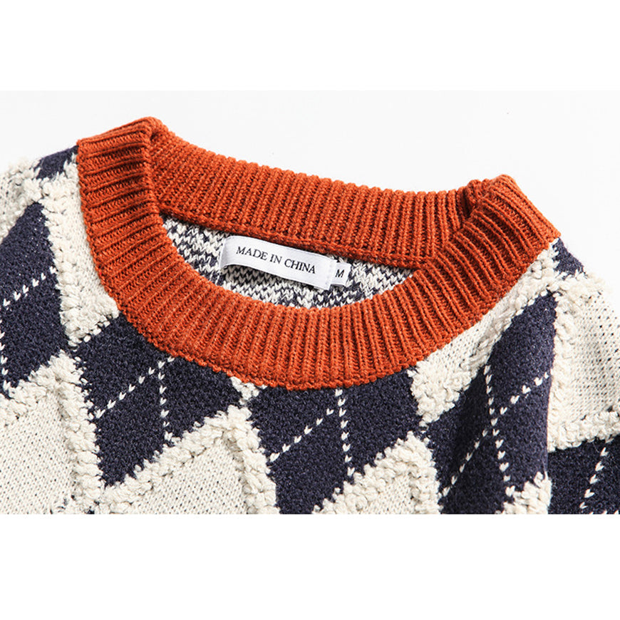 Style Core Aesthetics, New Style Trends Argyle Patchwork Printed Sweater Style Core Aesthetics, New Style Trends Argyle Patchwork Printed Sweater
