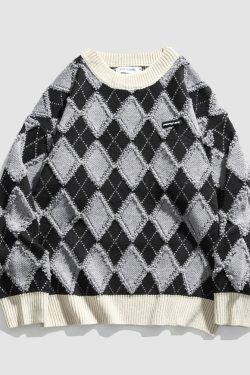 Style Core Aesthetics, New Style Trends Argyle Patchwork Printed Sweater