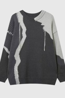 Style Core Aesthetics, New Style Trends Artistic Contrast Patchwork Knit Sweater