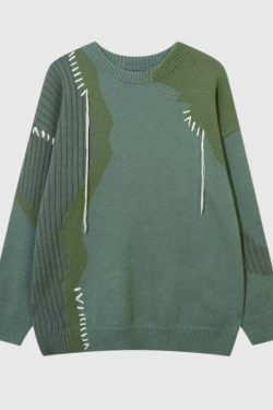 Style Core Aesthetics, New Style Trends Artistic Contrast Patchwork Knit Sweater