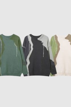 Style Core Aesthetics, New Style Trends Artistic Contrast Patchwork Knit Sweater