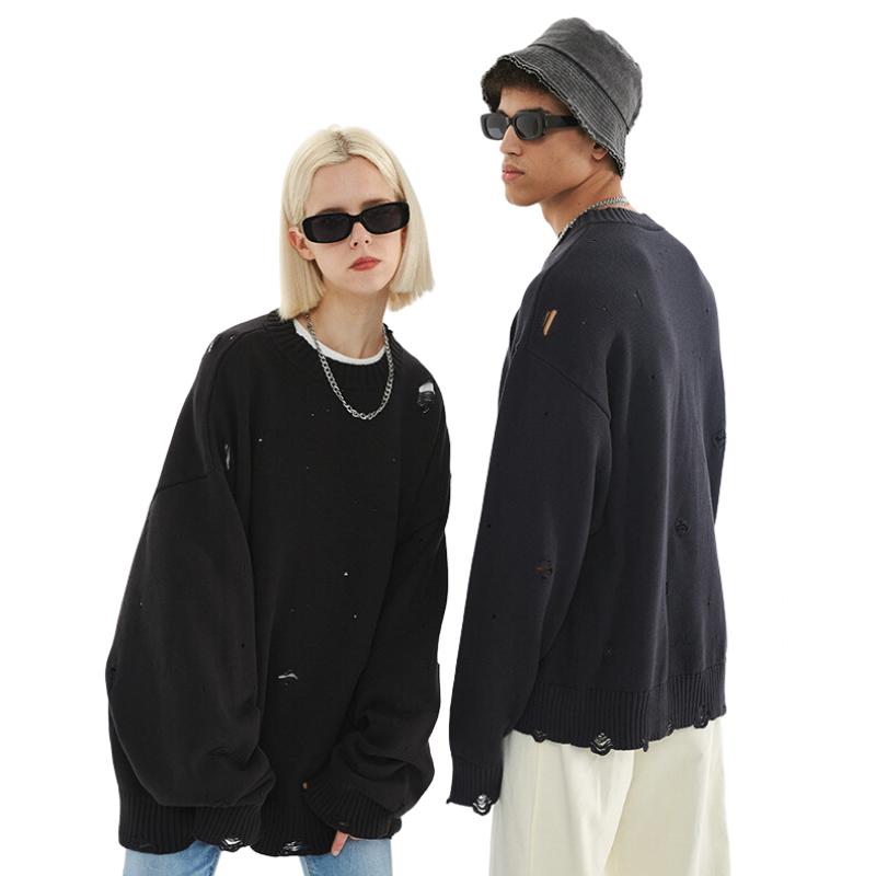 Style Core Aesthetics, New Style Trends Autumn/Winter Streetwear Distressed Knit Sweater Style Core Aesthetics, New Style Trends Autumn/Winter Streetwear Distressed Knit Sweater