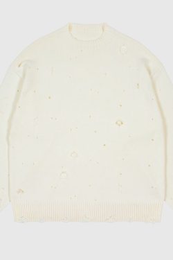 Style Core Aesthetics, New Style Trends Autumn/Winter Streetwear Distressed Knit Sweater