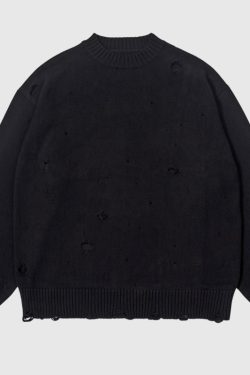 Style Core Aesthetics, New Style Trends Autumn/Winter Streetwear Distressed Knit Sweater