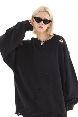 Style Core Aesthetics, New Style Trends Autumn/Winter Streetwear Distressed Knit Sweater