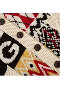 Style Core Aesthetics, New Style Trends Bear & Argyle Pattern Stitching Cardigan Sweater