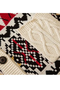 Style Core Aesthetics, New Style Trends Bear & Argyle Pattern Stitching Cardigan Sweater