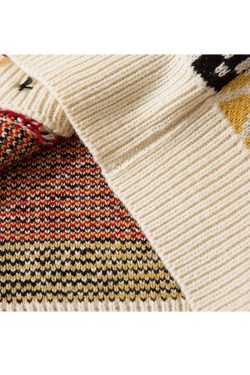 Style Core Aesthetics, New Style Trends Bear & Argyle Pattern Stitching Cardigan Sweater