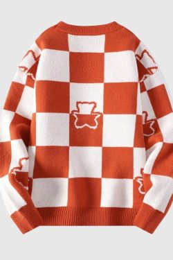 Style Core Aesthetics, New Style Trends Bear Embroidered Plaid Pullover