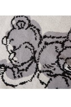 Style Core Aesthetics, New Style Trends Bear Pattern Raw Hem Turtleneck Sweater