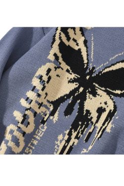 Style Core Aesthetics, New Style Trends Butterfly Graffiti Print Knit Sweater