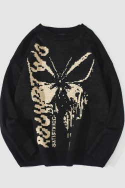 Style Core Aesthetics, New Style Trends Butterfly Graffiti Print Knit Sweater