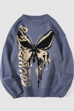 Style Core Aesthetics, New Style Trends Butterfly & Letters Graffiti Print Sweater
